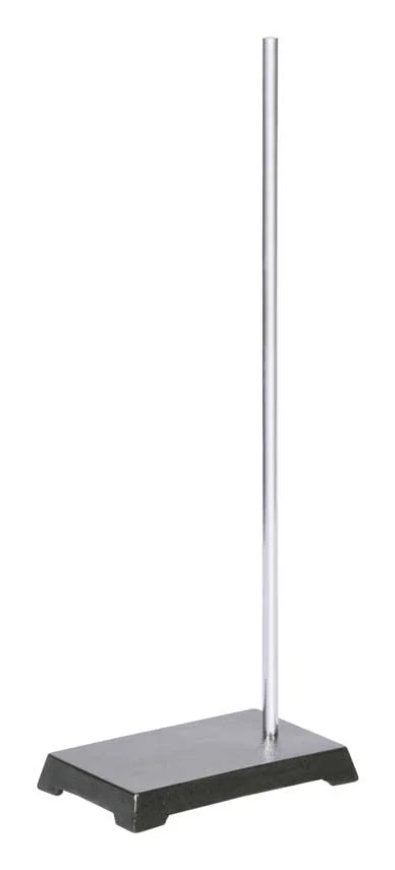 Laboratory retort stand holding a round-bottom flask